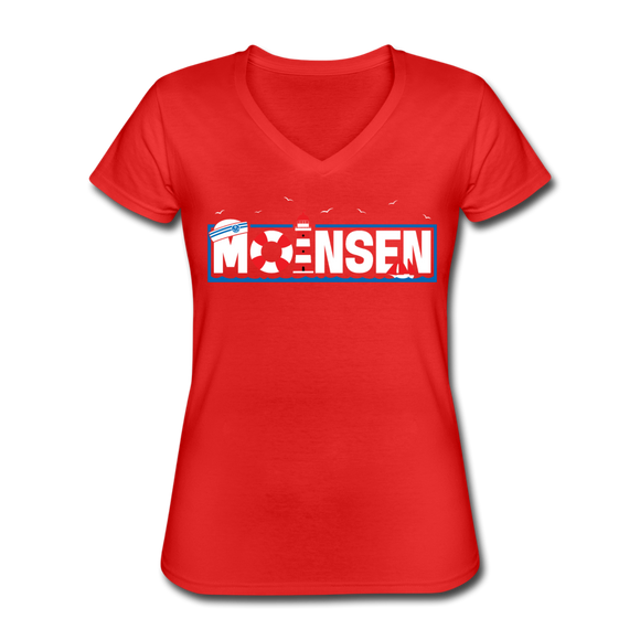 Moinsen - Klassisches Frauen-T-Shirt mit V-Ausschnitt - Rot