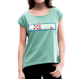 Moinsen - Frauen T-Shirt mit gerollten Ärmeln - Minze meliert