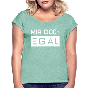 Mir Doch Egal - Frauen T-Shirt mit gerollten Ärmeln - Navy meliert