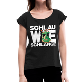 Schlau wie Schlange - Frauen T-Shirt mit gerollten Ärmeln - Schwarz