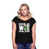 Schlau wie Schlange - Frauen T-Shirt mit gerollten Ärmeln - Schwarz