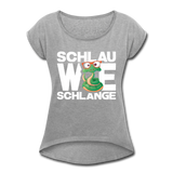 Schlau wie Schlange - Frauen T-Shirt mit gerollten Ärmeln - Grau meliert