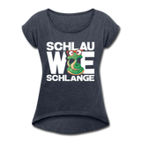 Schlau wie Schlange - Frauen T-Shirt mit gerollten Ärmeln - Navy meliert