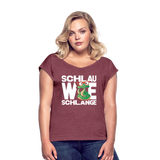 Schlau wie Schlange - Frauen T-Shirt mit gerollten Ärmeln - Bordeauxrot meliert