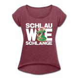 Schlau wie Schlange - Frauen T-Shirt mit gerollten Ärmeln - Bordeauxrot meliert