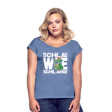 Schlau wie Schlange - Frauen T-Shirt mit gerollten Ärmeln - Denim meliert