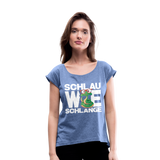 Schlau wie Schlange - Frauen T-Shirt mit gerollten Ärmeln - Denim meliert