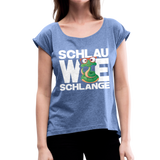 Schlau wie Schlange - Frauen T-Shirt mit gerollten Ärmeln - Denim meliert