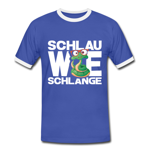 Schlau wie Schlange - Männer Kontrast-T-Shirt - Blau/Weiß