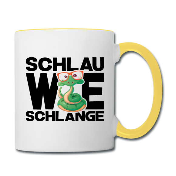 Schlau wie Schlange - Tasse zweifarbig - Weiß/Gelb