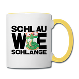 Schlau wie Schlange - Tasse zweifarbig - Weiß/Gelb