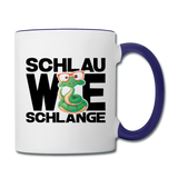 Schlau wie Schlange - Tasse zweifarbig - Weiß/Kobaltblau