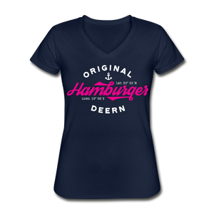 Hamburger Deern PINK - Klassisches Frauen-T-Shirt mit V-Ausschnitt - Navy