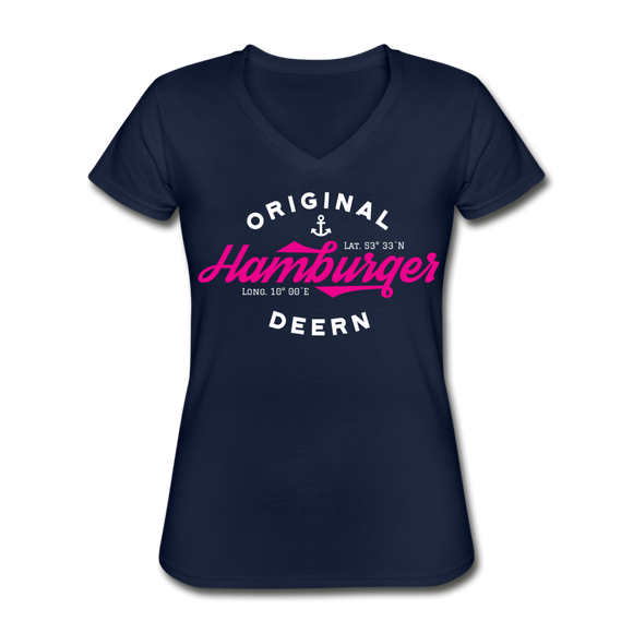 Hamburger Deern PINK - Klassisches Frauen-T-Shirt mit V-Ausschnitt - Navy