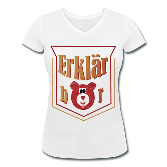 Erklärbär - Frauen Bio-T-Shirt mit V-Ausschnitt von Stanley & Stella - Weiß