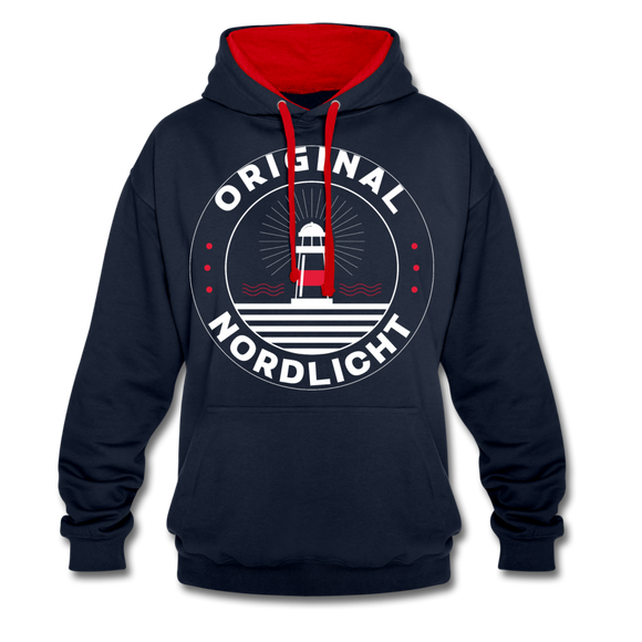 Nordlicht - Männer Kontrast-Hoodie - Navy/Rot