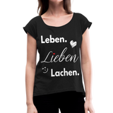 3L - Frauen T-Shirt mit gerollten Ärmeln - Schwarz