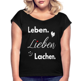 3L - Frauen T-Shirt mit gerollten Ärmeln - Schwarz