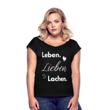 3L - Frauen T-Shirt mit gerollten Ärmeln - Schwarz