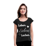 3L - Frauen T-Shirt mit gerollten Ärmeln - Schwarz