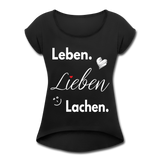 3L - Frauen T-Shirt mit gerollten Ärmeln - Schwarz