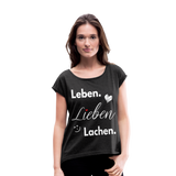 3L - Frauen T-Shirt mit gerollten Ärmeln - Schwarz meliert