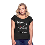 3L - Frauen T-Shirt mit gerollten Ärmeln - Schwarz meliert