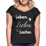 3L - Frauen T-Shirt mit gerollten Ärmeln - Schwarz meliert