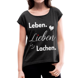 3L - Frauen T-Shirt mit gerollten Ärmeln - Schwarz meliert