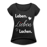 3L - Frauen T-Shirt mit gerollten Ärmeln - Schwarz meliert