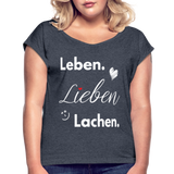 3L - Frauen T-Shirt mit gerollten Ärmeln - Navy meliert