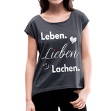 3L - Frauen T-Shirt mit gerollten Ärmeln - Navy meliert