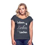 3L - Frauen T-Shirt mit gerollten Ärmeln - Navy meliert