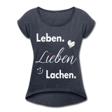 3L - Frauen T-Shirt mit gerollten Ärmeln - Navy meliert