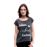 3L - Frauen T-Shirt mit gerollten Ärmeln - Navy meliert