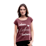 3L - Frauen T-Shirt mit gerollten Ärmeln - Bordeauxrot meliert