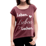 3L - Frauen T-Shirt mit gerollten Ärmeln - Bordeauxrot meliert