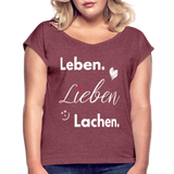 3L - Frauen T-Shirt mit gerollten Ärmeln - Bordeauxrot meliert