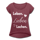 3L - Frauen T-Shirt mit gerollten Ärmeln - Bordeauxrot meliert