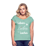 3L - Frauen T-Shirt mit gerollten Ärmeln - Minze meliert