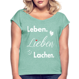 3L - Frauen T-Shirt mit gerollten Ärmeln - Minze meliert