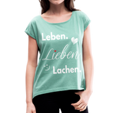 3L - Frauen T-Shirt mit gerollten Ärmeln - Minze meliert