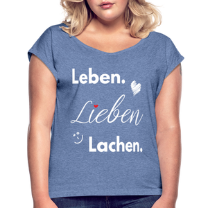 3L - Frauen T-Shirt mit gerollten Ärmeln - Denim meliert