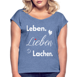 3L - Frauen T-Shirt mit gerollten Ärmeln - Denim meliert