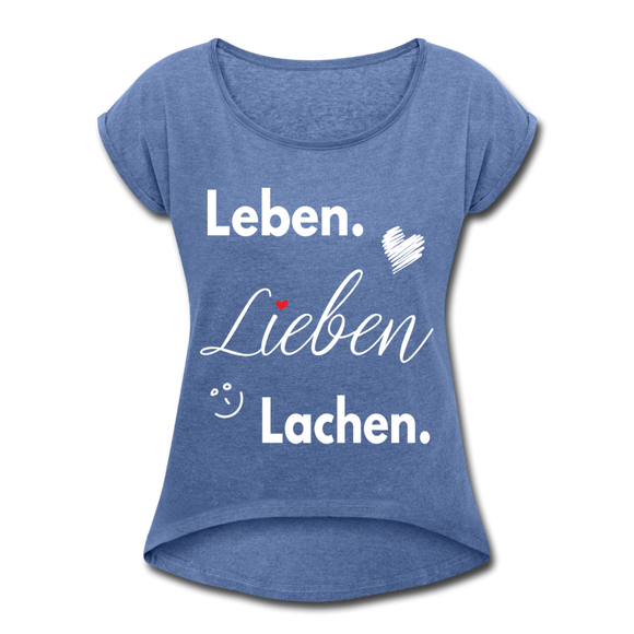 3L - Frauen T-Shirt mit gerollten Ärmeln - Denim meliert