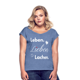 3L - Frauen T-Shirt mit gerollten Ärmeln - Denim meliert