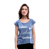 3L - Frauen T-Shirt mit gerollten Ärmeln - Denim meliert