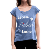 3L - Frauen T-Shirt mit gerollten Ärmeln - Denim meliert