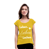 3L - Frauen T-Shirt mit gerollten Ärmeln - Senfgelb