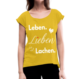 3L - Frauen T-Shirt mit gerollten Ärmeln - Senfgelb